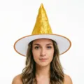 Halloween witch hat gold velvet wizard cap party costume accessory for festive dress up - One Size / Flannel Witch Hat / Orange