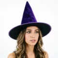 Purple velvet witch hat for Halloween party costume accessory, stylish wizard cap. - One Size / Flannel Witch Hat / Purple