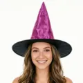 Halloween purple velvet witch hat wizard costume party accessory with black wide brim - One Size / Flannel Witch Hat / Rose Red