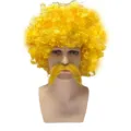 Perruque Afro Jaune avec Moustache Set Fête Carnaval Déguisement Accessoire Clown - Taille unique / Ensemble Perruque Et Moustache