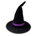 Détail du chapeau de sorcière en velours noir avec ruban violet pour Halloween. - Taille unique / Violet avec ruban violet