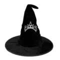 Chapeau de sorciere en velours noir avec couronne de tiare en strass pour costume d'Halloween - Taille unique / Couronne Peinte