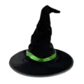 Chapeau de sorciere noir avec ruban vert, parfait pour fete d'Halloween et cosplay. - Taille unique / Ruban Vert