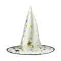 Halloween white witch hat with gold stars, magic wizard cap for holiday party performance props. - One Size / White