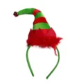 Christmas elf hat headband with red green stripes feathers and bell for holiday party dress up - One Size / Red and Green Striped Elf Hat Headband