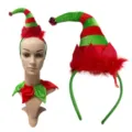 Christmas elf hat headband set red green stripes feather bell cute funny party holiday hair hoop - One Size / Red Green Striped Elf Hat Headband and Bell Collar Set