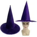 Purple velvet witch hat for Halloween party dress up and creative festive cosplay. - Plain Style / Purple