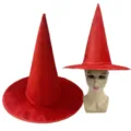 Red witch hat for Halloween costume party dress up velvet pointy wizard magician cap - Plain Style / Red