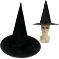 Black witch hat velvet wizard hat classic party dress costume headwear for Halloween festival. - Plain Style / Black