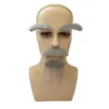 Grey elderly man costume fake beard mustache and eyebrows set for holiday party roleplay - One Size / Beard Eyebrow Three Piece Set / Gray