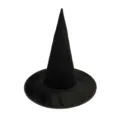 Black mesh witch hat, pointy costume hat for Halloween party, cosplay masquerade wear. - Round Full Edge / Black