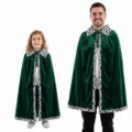 Green Velvet Royal Cape Halloween Party Costume Adult And Child Matching Variant Size - 80cm / Dark Green