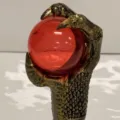 Halloween magic wand scepter prop featuring a creepy eagle claw gripping a bright red crystal ball. - 1 Section / Gold Claw: Red Ball