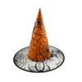 Halloween witch hat orange pointed cap with black spider web print party costume accessory - Double Layer Mesh Spider Web Pattern / Orange