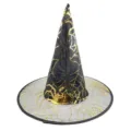 Halloween Witch Hat Black Gold Spider Web Wizard Costume Party Headwear Accessory - Double Layer Mesh Spider Web Pattern / Gold