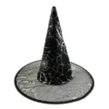Black witch hat with silver spider web pattern for Halloween party costume accessory. - Double Layer Mesh Spider Web Pattern / Silver