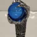 Halloween fantasy walking stick handle featuring a silver dragon claw holding a blue crystal ball prop. - Connection Pole Only / Silver Claw: Blue Ball
