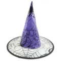 Paarse Halloween heksenhoed met zwart spinnenweb design, perfect voor feestjes en cosplay. - Dubbellaags Gaas Spinnenweb Patroon / Paars