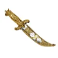 Golden plastic toy dagger, ornate phoenix handle and scabbard, ideal for party dress up props. - One Size / Gold