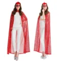 Adult red sequin cape cloak for Halloween stage performance party costume and holiday dress. - One Size / Robe / Red