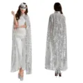 Cape de sequin argente adulte pour costume de performance de scene d'Halloween. - Taille unique / Peignoir / Argent