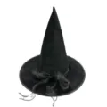 Sombrero de bruja negro para fiesta de Halloween, sombrero de mago puntiagudo con elegante lazo. - Sombrero Terciopelo Con Cinta / Negro