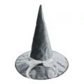 Sombrero de bruja de terciopelo gris con lazo de cinta blanca transparente, ideal para Halloween. - Sombrero Terciopelo Con Cinta / Gris