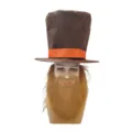 Novità cappello a cilindro marrone con nastro arancione vivace e barba rossa piena per festa in costume. - Cilindro Con Barba / Marrone