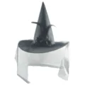 Elegante cappello da strega di Halloween nero con rose in velluto piume e velo a rete per festa - Cappello Rosa / Nero