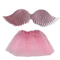 Pink angel wings and tutu skirt set for kids dress up party costume photography props. - One Size / Wings and Skirt Set / Pink