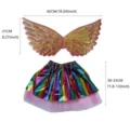 Children performance costume set including shiny angel wings and colorful tutu skirt for kids. - One Size / Unicorn Wings and Mesh Skirt Set / Holographic Pink and Rainbow