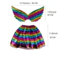 Kids rainbow metallic angel wings and tutu skirt set children performance costume - One Size / Metallic Fabric Colorful Skirt And Dark Colorful Unicorn Wings