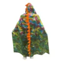 Kids dinosaur cloak costume with colorful shiny scales and orange spikes for party cosplay. - Green Dinosaur Capes / Hooded 120cm