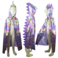 Kids Dinosaur Hooded Cape Colorful Scale Costume Dragon Cloak Party Performance Outfit - Purple Dinosaur Cape / Hooded 120cm
