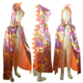 Glänzendes Kinder Dinosaurier Kostüm Cape mit Kapuze und coolster großer Rückenflosse - Orangefarbene Dinosaurier-Umhänge / Kapuze 120cm