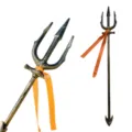 Halloween costume trident weapon prop with orange ribbon decoration for cosplay party - Poseidon Trident Weapon / Gold-Copper