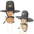 Cappello coreano tradizionale Gat in rete cappello ufficiale costume spadaccino nero - Grande Cappello Gat in Mesh Strass Rosso Con Catene di Perline a 3 Colori / Nero