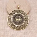 Antikbronze Mandala Muster Anhänger Rohling Fassung Vintage Schmuckzubehör DIY 68x56mm - Altgold