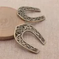 Bronze hollow horseshoe metal pendant charm retro filigree DIY jewelry making accessory - Antique Bronze