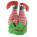 Festive red white striped elf legs Christmas hat holiday party funny costume headwear prop - Striped Leg Style
