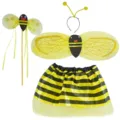Conjunto de disfraz de abeja con falda de tul, alas, diadema y varita para fiestas. - Abeja Amarilla (4 Piezas) / Set de 4 piezas