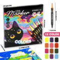 Dual-tip brush marker set 12 colors vibrant art pens for sketching drawing and student coloring. - 12-Color Dual Tip Markers