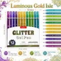 12-delige glitter gelpennen set met transparante doos, gekleurde pennen voor kunst en tekenen. - 12 kleuren (Goudkust)