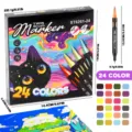 24-color dual tip art marker set with brush and fine nibs for sketching, coloring and graffiti. - 24-Color Dual Tip Markers