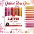 12 Kleuren Glitter Gelpen Set, Soepel schrijvende metallics pennen voor tekenen, kunst en DIY. - 12 kleuren (Vergulde Roos)