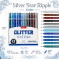 Set van 12 glitter gelpennen, glad schrijvende glitterpennen voor kunst tekenen en knutselen. - 12 kleuren (Zilveren sterrenstelsel)