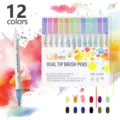 12 colors dual tip watercolor brush pens set for kids drawing and art design, fine and wide tips - Twelve Colors