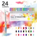 24 Colors Dual Tip Brush Pens Watercolor Marker Set for Kids Art Drawing and Calligraphy - 24 Colors
