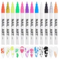 12-color nail art pen set quick-drying line drawing painting graffiti pens for DIY manicures - Fluorescent Eight Color Plus Black White Gold Silver Set