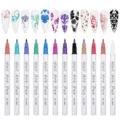 12 Colors Nail Art Pen Set DIY Graffiti Doodling Brush Quick Drying Line Painting Tool - Metallic Ten Color Plus Black White Set